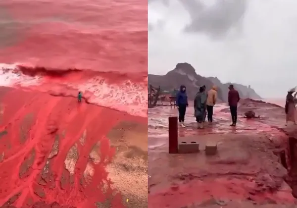 Močno deževje iranski otok obarvalo rdeče (VIDEO)