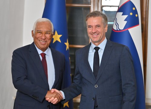 Predsednik Evropskega sveta Antonio Costa in slovenski premier Robert Golob