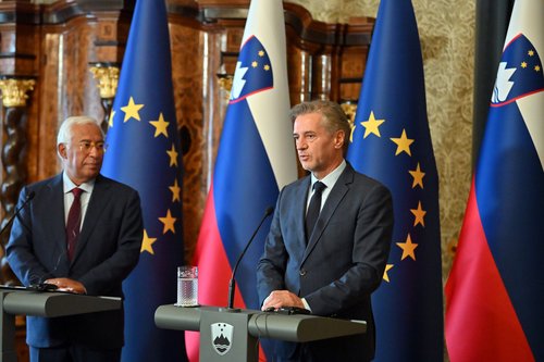 Predsednik Evropskega sveta Antonio Costa in slovenski premier Robert Golob