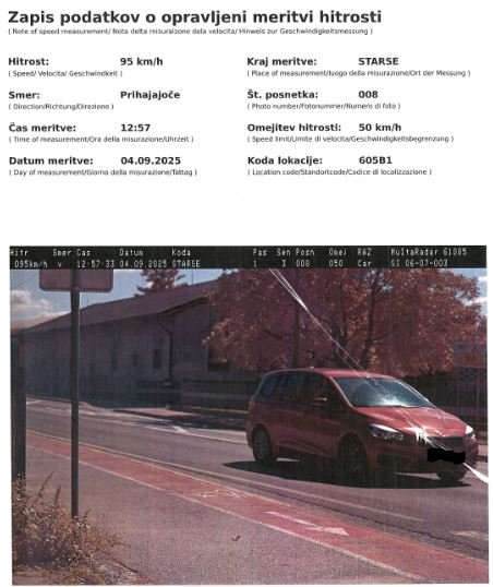 Prekoračitev hitrosti v Staršah