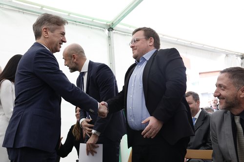 Novo Mesto, 25.03.2025, Odprtje soseske s 186 javnimi najemnimi stanovanji,Robert Golob, Klemen Boštjančič, Simon Maljevac, Tina Gaber, Črtomir Remec, Gregor Macedoni,Foto: Borut Živulović/F.A.Bobo