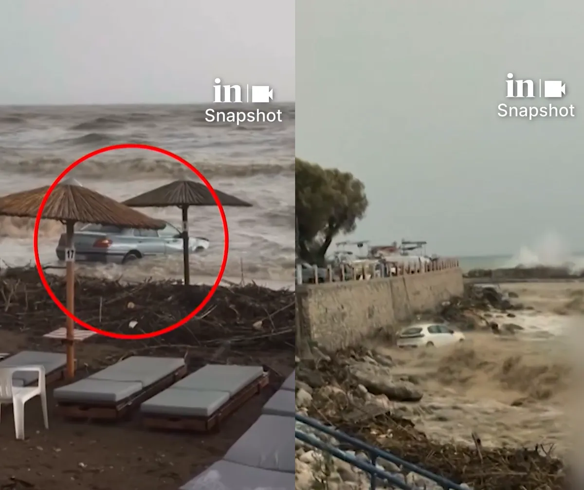 Silovita hudourniška voda na Rodosu avtomobil odnesla v morje, voznik umrl (VIDEO)