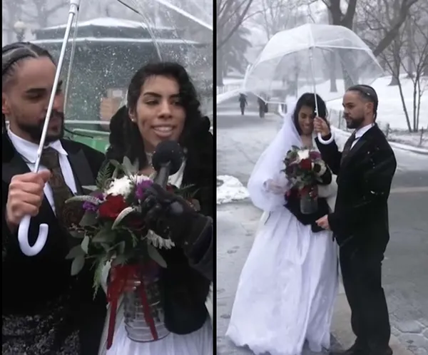 Nevesta kljub snežnemu neurju: "Nič naju ne bo ustavilo" (VIDEO)