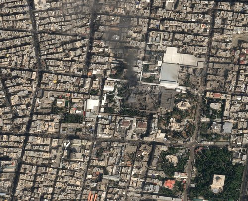 A satellite image shows black smoke rising and heavy damage at Iranian Supreme Leader Ayatollah Ali Khamenei's compoundTehran, Iran February 28, 2026. P