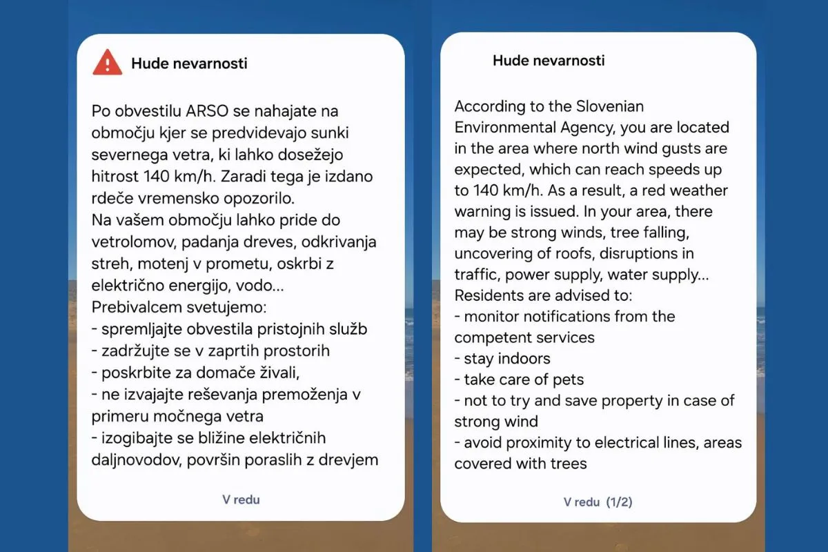 Obvestilo SI-Alarm prejelo okoli 500.000 Slovencev, še enega danes ne bo