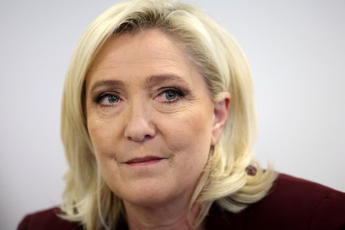 French far-right presidential candidate Le Pen gives a news conference in Vernon