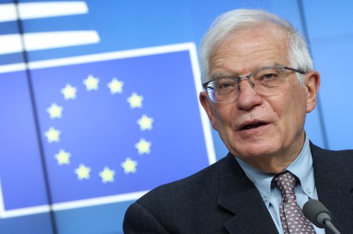 FILE PHOTO: High Representative of the European Union for Foreign Affairs and Security Policy Borrell attends a news conference in Brussels