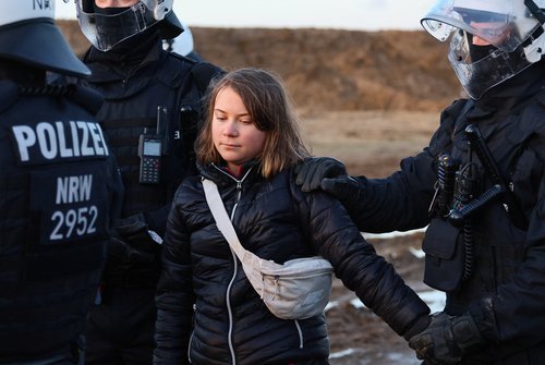 Greta Thunberg, protest, pridržanje, Garzweiler, Nemčija