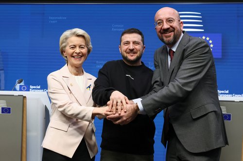 volofimir zelenski, ursula von der leyen, charles michel