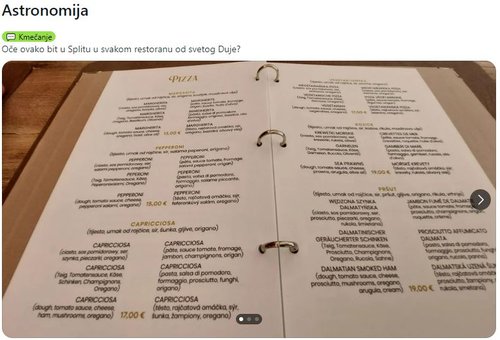 pica, jedilnik, cena