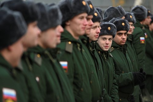 Russian conscripts called up for military service depart for their garrisons, in Bataysk