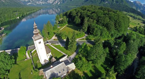 Bohinjsko jezero, cerkev, voda