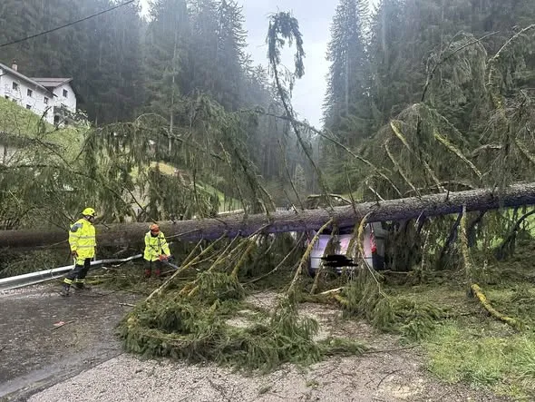 Vetrolom na Koroškem: drevo padlo na kombi, v okolici Velenja padala tudi toča (FOTO & VIDEO)