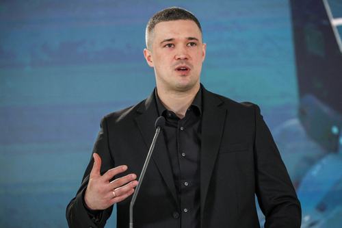 FILE PHOTO: Ukraine's Minister of Defence Mykhailo Fedorov speaks at a joint press conference in Kyiv, Ukraine, July 1, 2026. REUTERS/Alina Smutko/File Photo