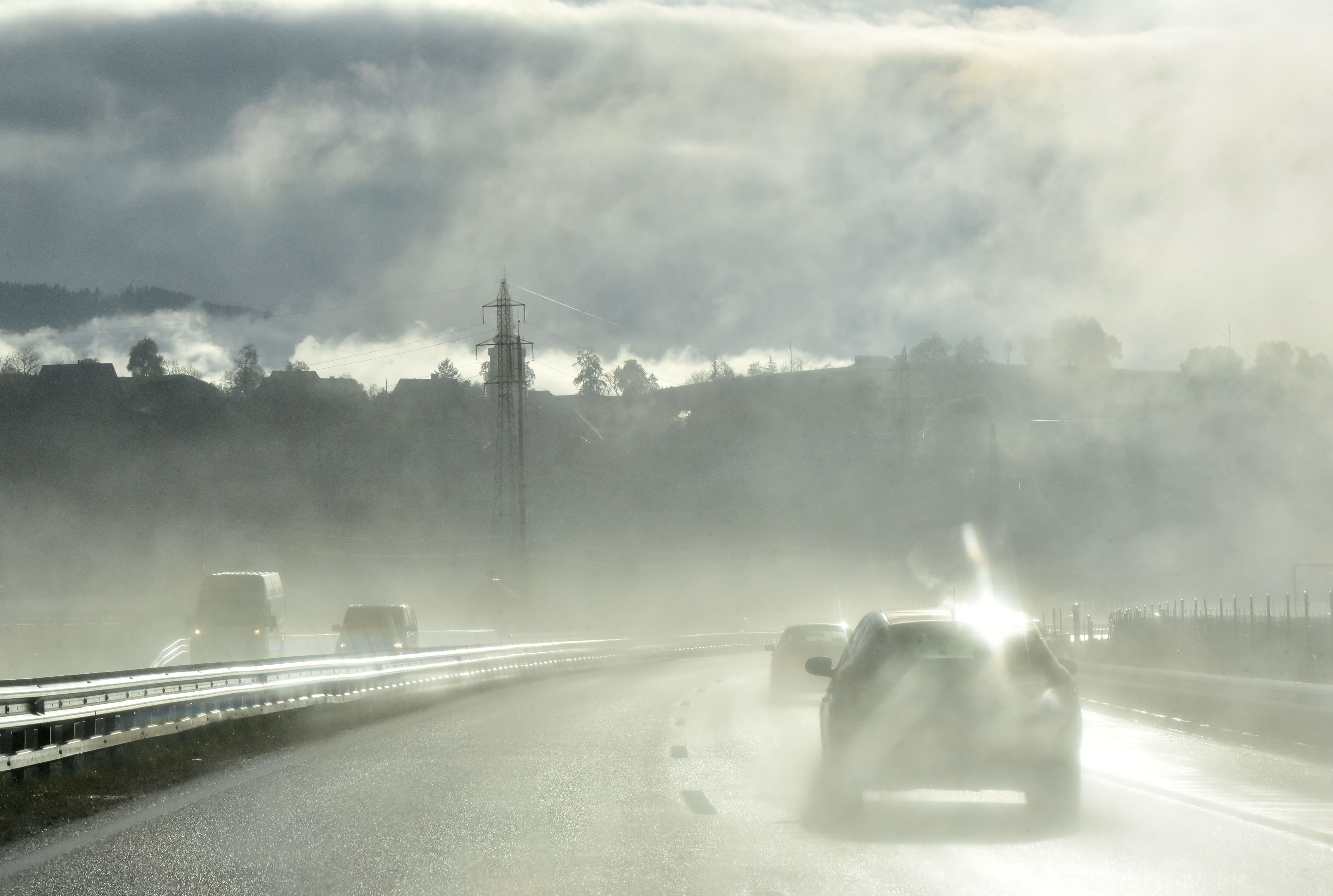 avtocesta, megla, promet, dež, avto, vreme