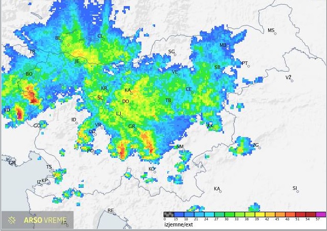 Radarska slika padavin