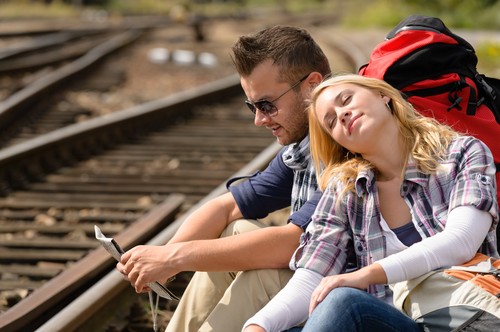 Moški, ženska, par, vlak, spanje