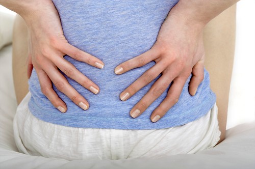 hrbet, križ, roke, ženska, sedeti