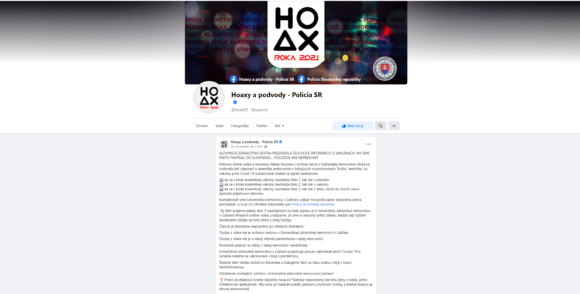 Facebook, slovaška policija