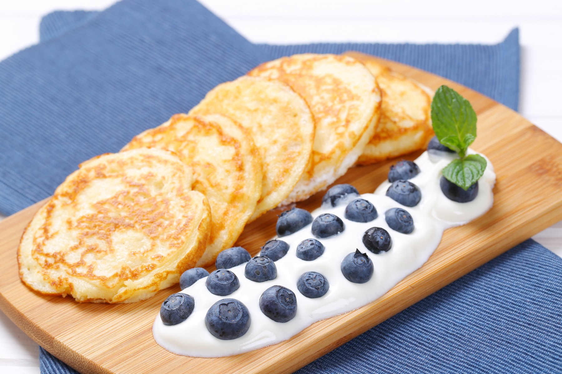 american pancakes with yogurt and blueberries