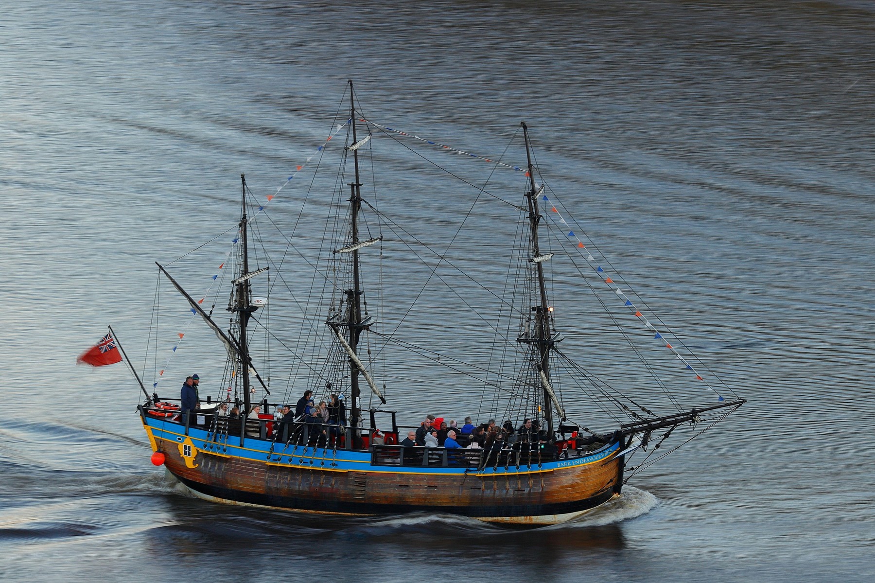 Replica of Bark Endeavour giving pleasure trips around Whitby Bay,North Yorkshire,UK