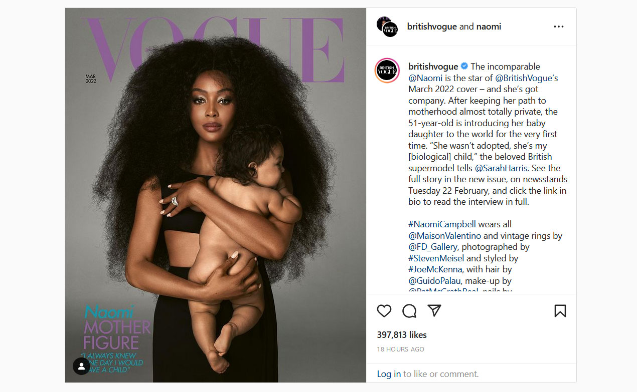 Naomi Campbell, Vogue, otrok