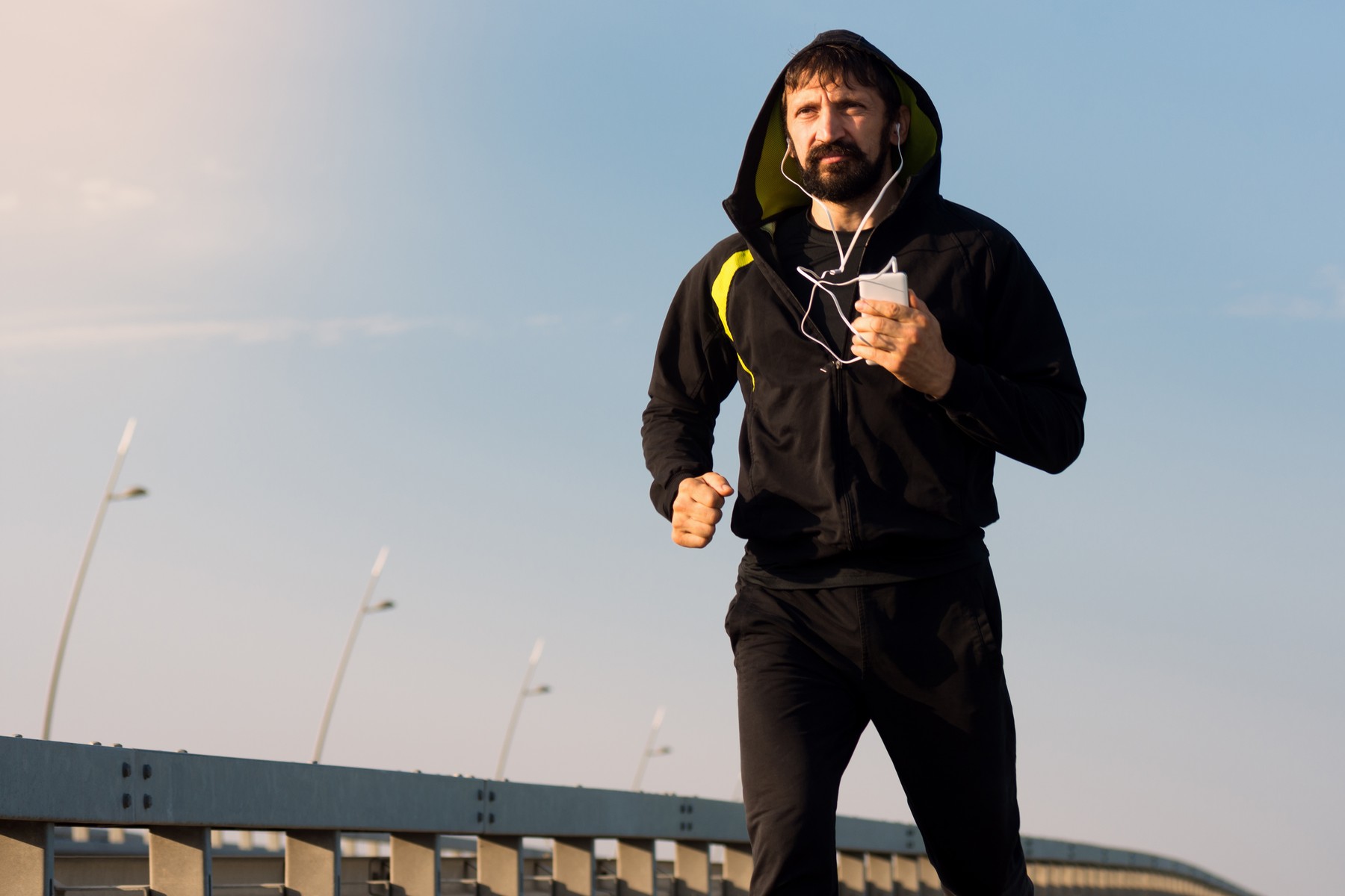 moški, tek, telefon