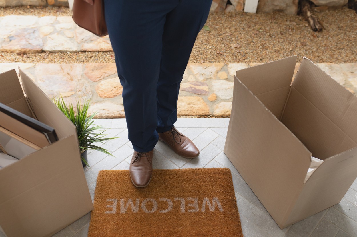 hiša, vhod, selitev, škatle