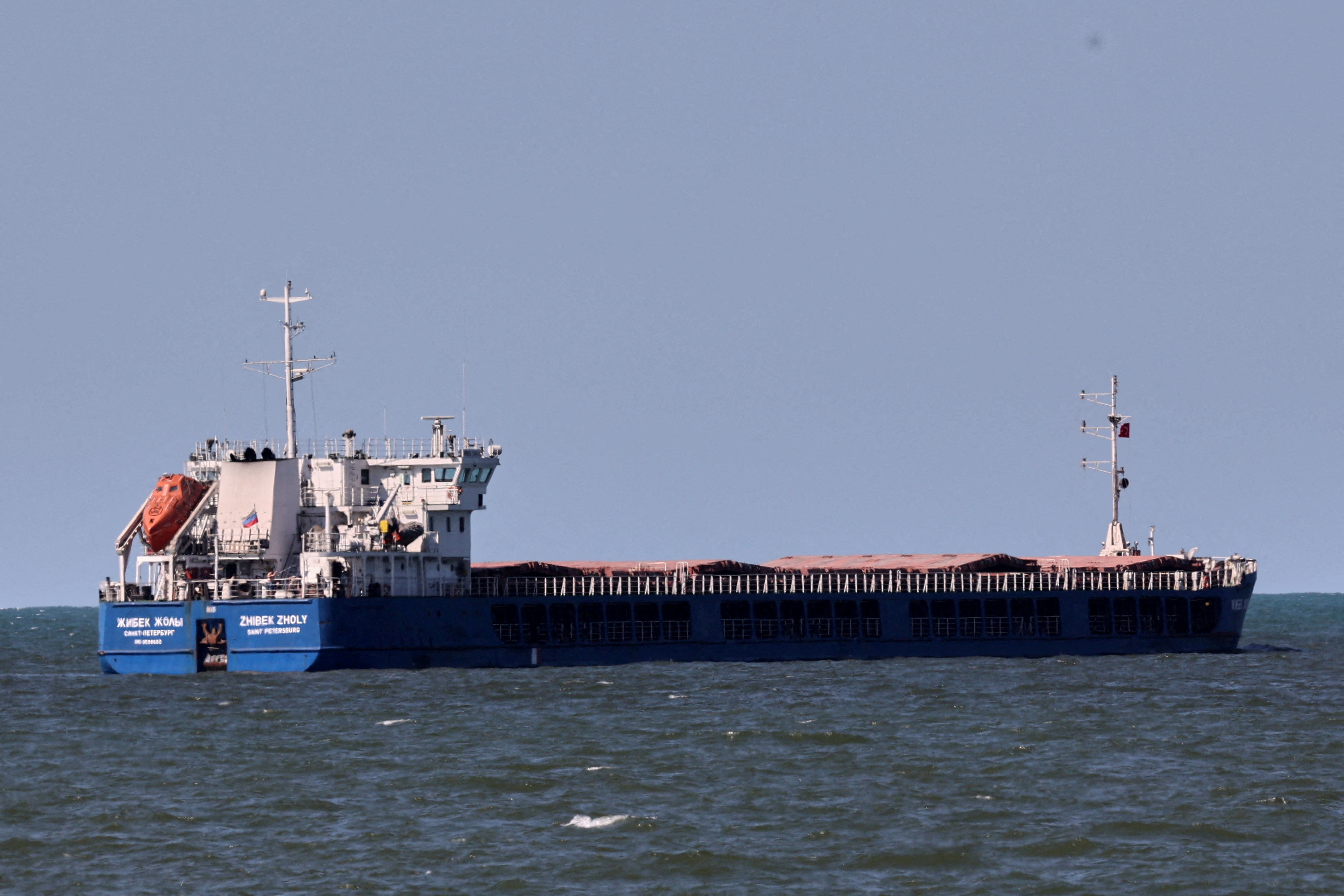 FILE PHOTO: Russian-flagged cargo ship Zhibek Zholy seen off the coast of Black Sea port of Karasu