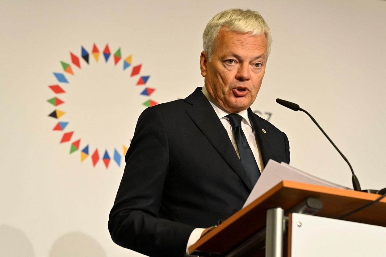 Prague, Czech Republic. 12th July, 2022. European Commissioner for Justice Didier Reynders attends a news conference after an informal meeting of European justice and interior ministers held within Czech EU presidency in Prague, Czech Republic, on July 12
