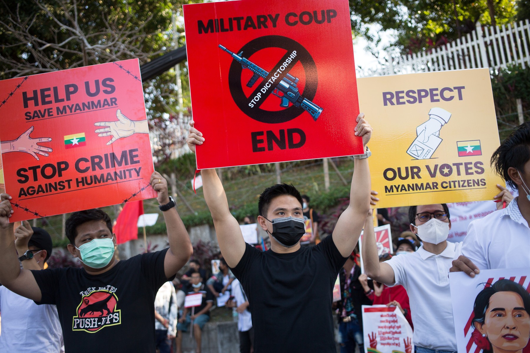 Protest against Myanmar's Military Coup in Yangon, Myanmar - 13 Feb 2021