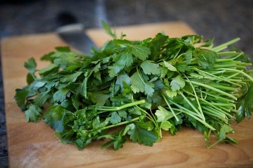 peteršilj, nož, deska, kuhinja