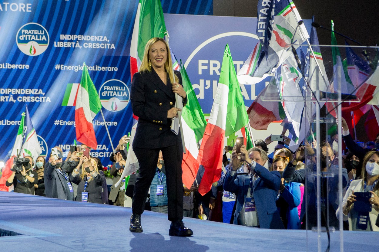 Italy, Milan: Brothers of Italy party (Fratelli d'italia).  Political meeting. with Giorgia Meloni
