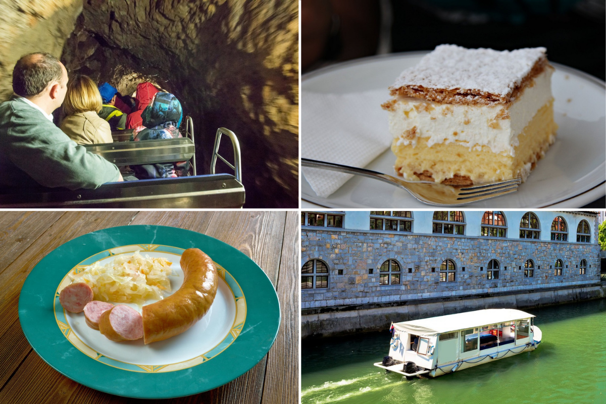 Postojnska jama, kremšnita, kranjska klobasa, ladjica