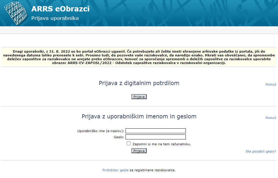 ARRS, portal, eObrazci