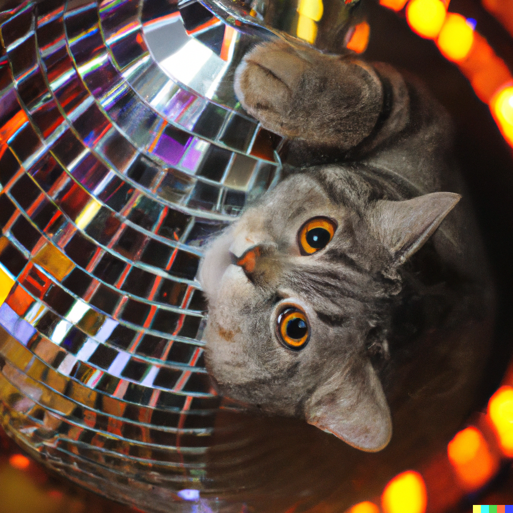 DALL·E 2022-10-01 08.42.13 - cat on disco ball