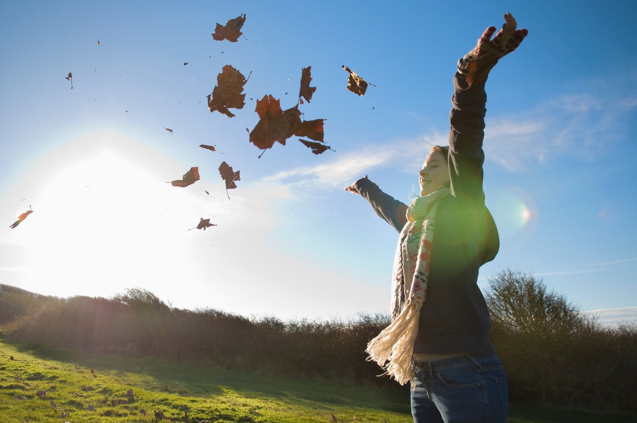 jesen, ženska, sonce