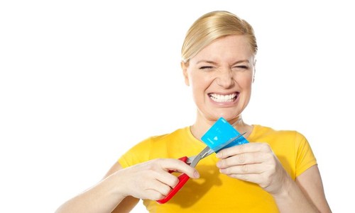 ženska, zobje, škarje, striženje, stiskanje