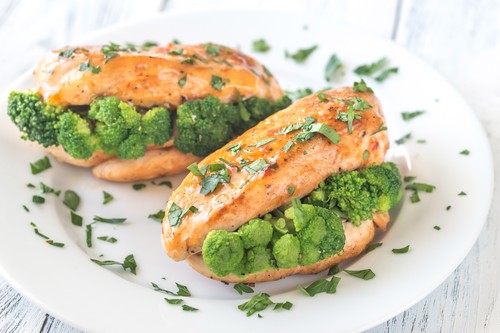 brokoli, piščanec, krožnik, hrana