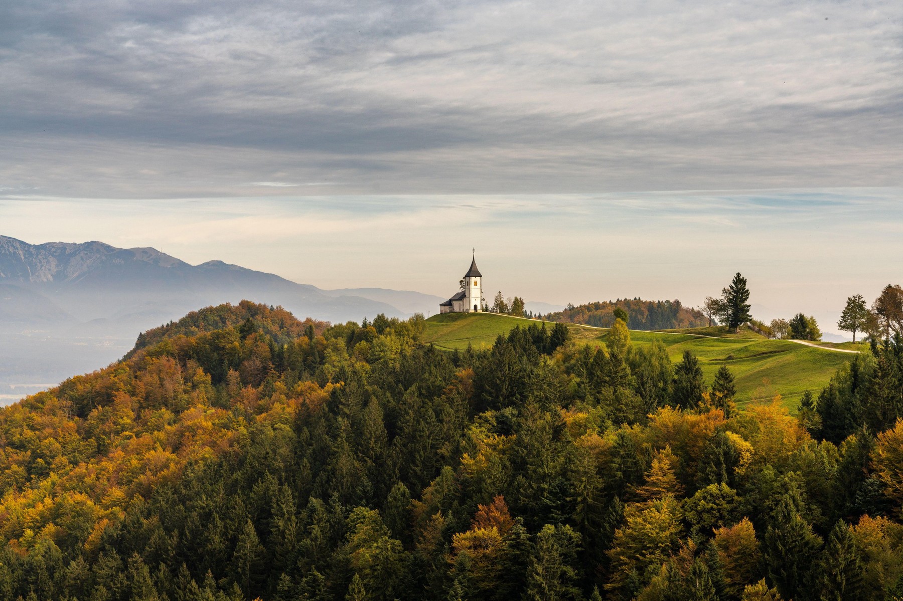 vreme, jesen, sonce, cerkev, sv. primož, alpe