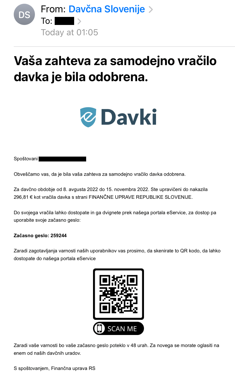 Posnetek zaslona/FURS