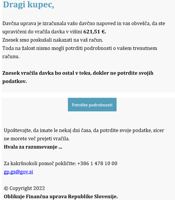 Posnetek zaslona/FURS