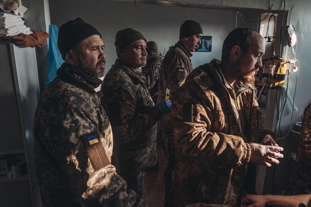 Ukrainian army medics treat wounded Ukrainian soldiers in Bakhmut