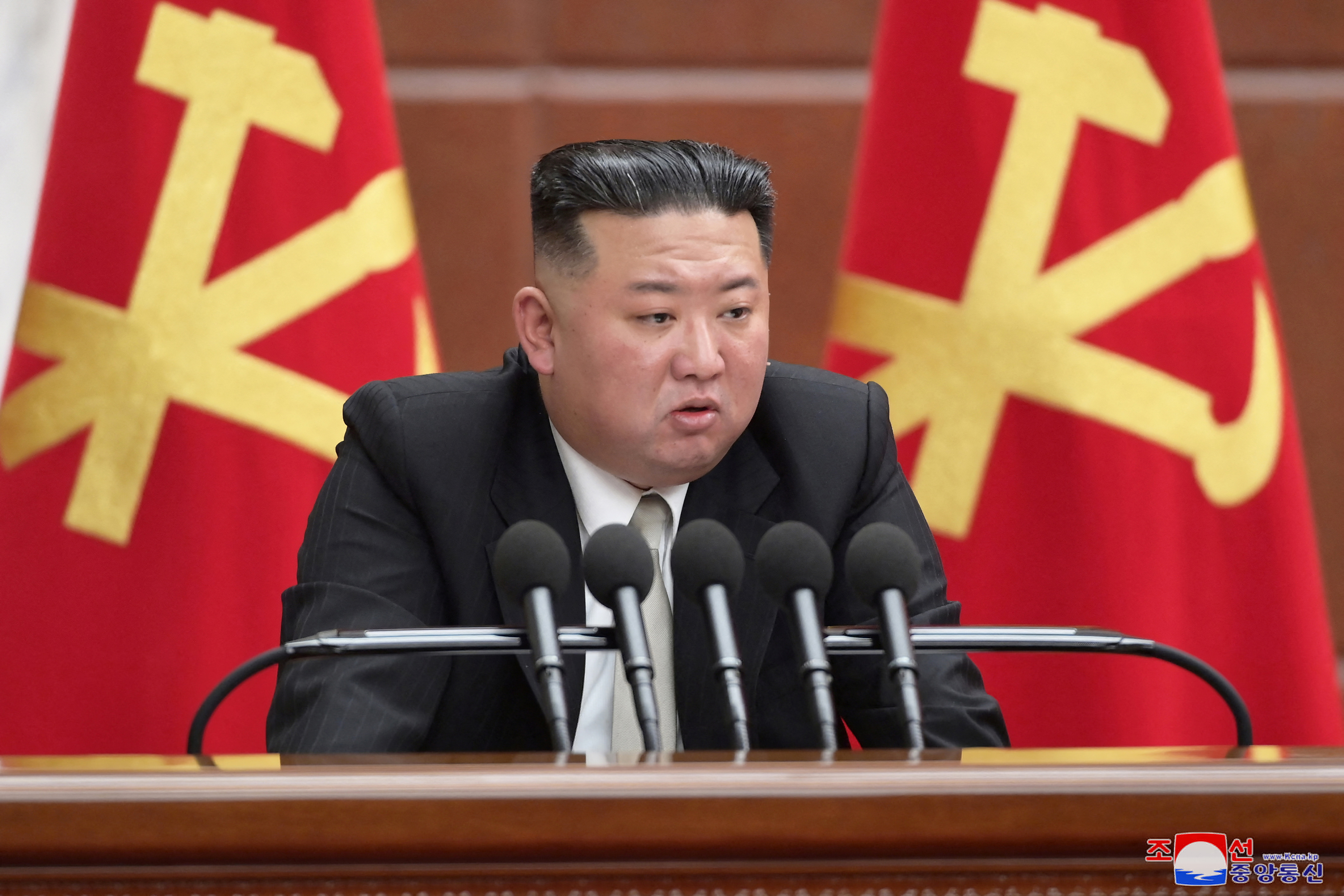 North Korean leader Kim Jong Un attends the sixth enlarged meeting of the eighth Central Committee of the Workers' Party in Pyongyang