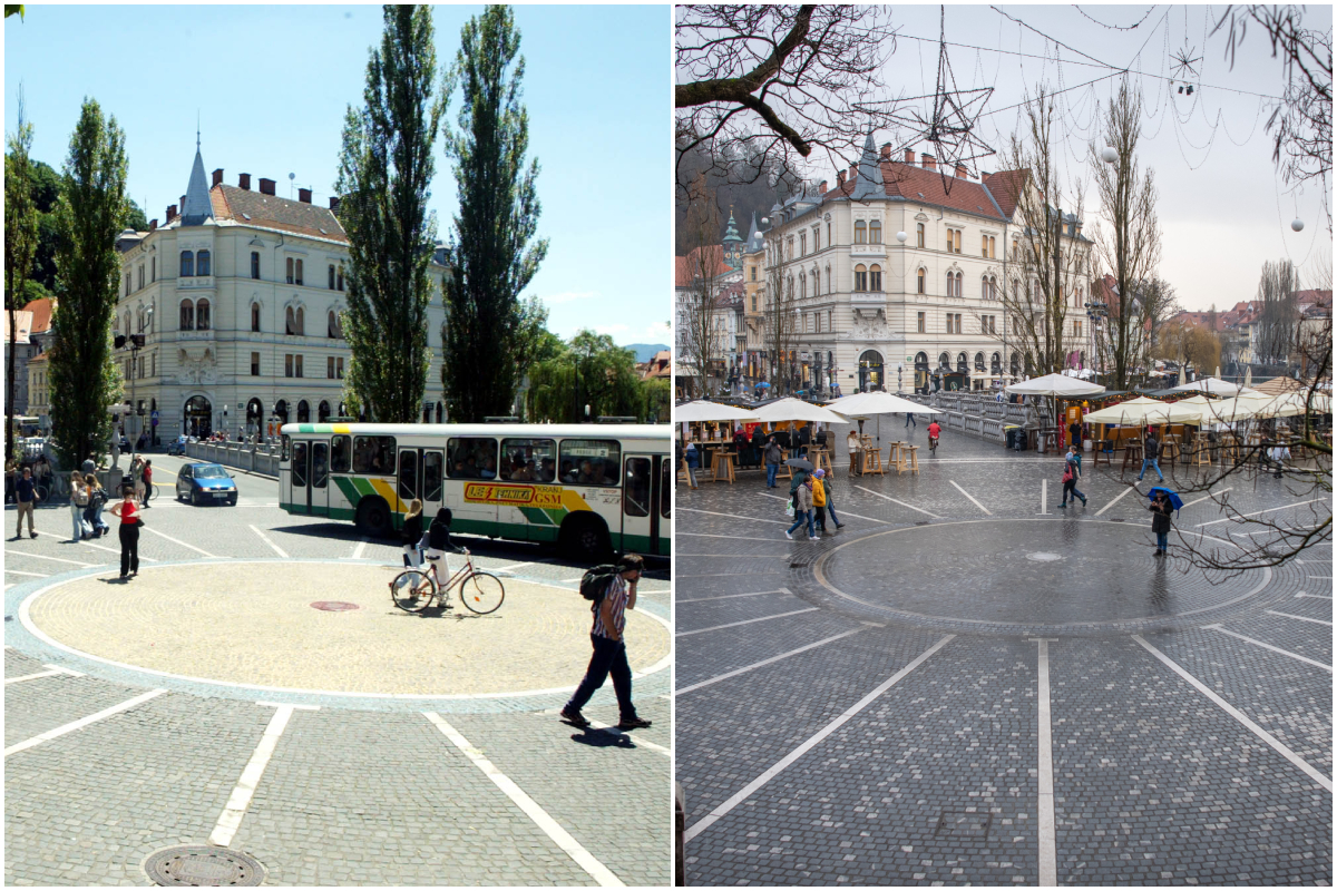 Mestno središče Tromostovje prej in potem