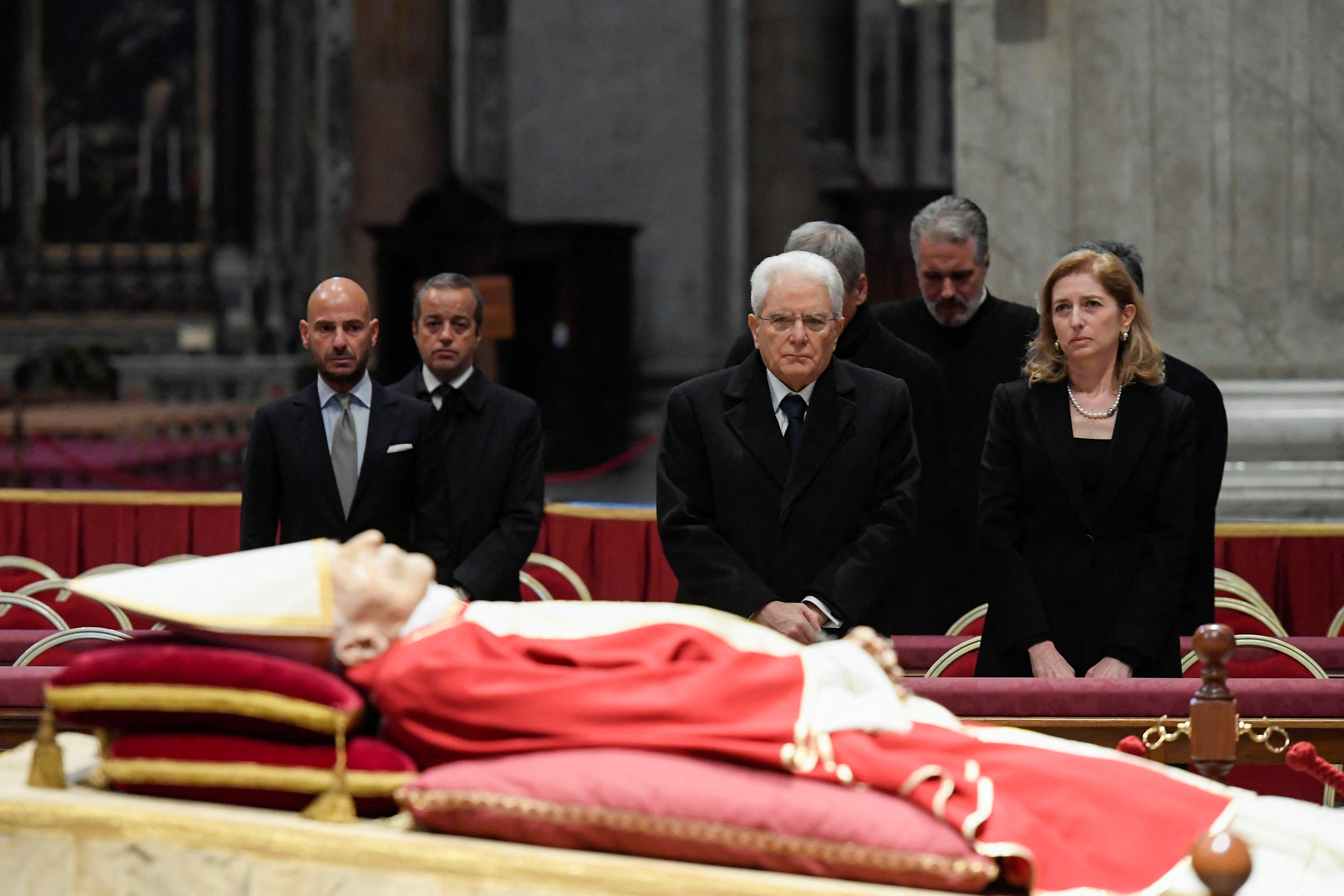 Italy's President Sergio Mattarella pays homage to former Pope Benedict at St. Peter's Basilica