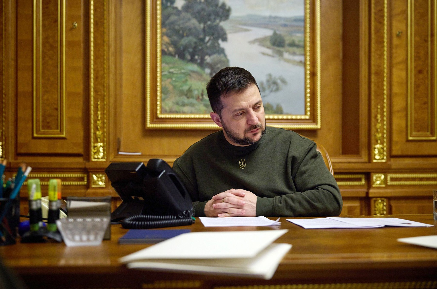 President of Ukraine Volodymyr Zelensky speaks over phone with Prime Minister of Japan Fumio Kishida, at his office in Kyiv, Ukraine - 06 Jan 2023
