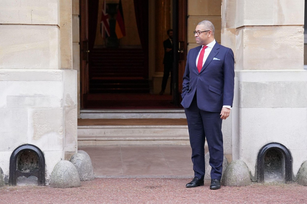 Foreign Secretary James Cleverly waits to greet German Foreign Minister Annalena Baerbock at Lancaster House, London, ahead of the first UK-Germany Strategic Dialogue meeting, which will agree cooperation on joint priorities. Picture date: Thursday Januar
