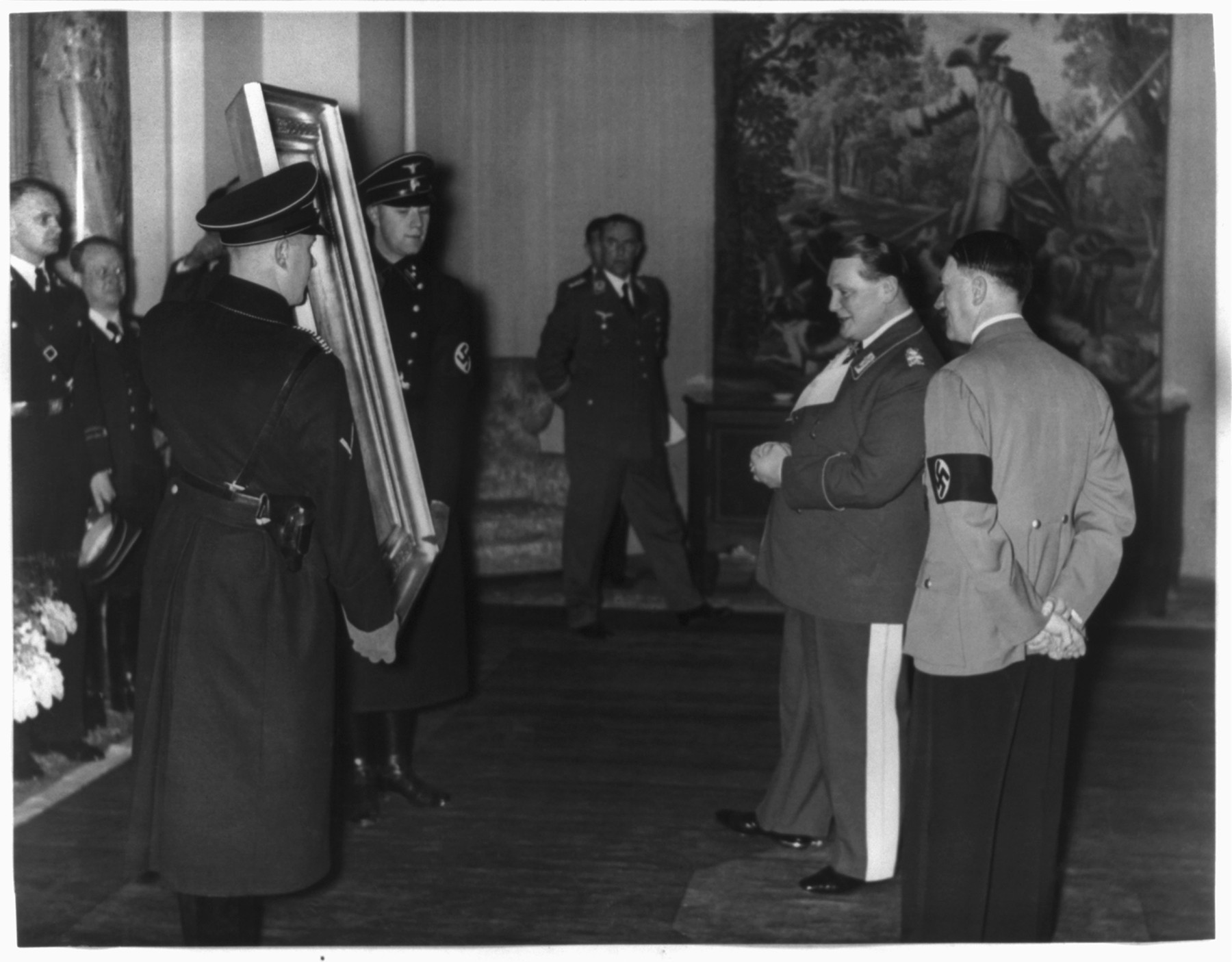Adolf Hitler presenting Nazi Party senior figure, Hermann Goering a painting.