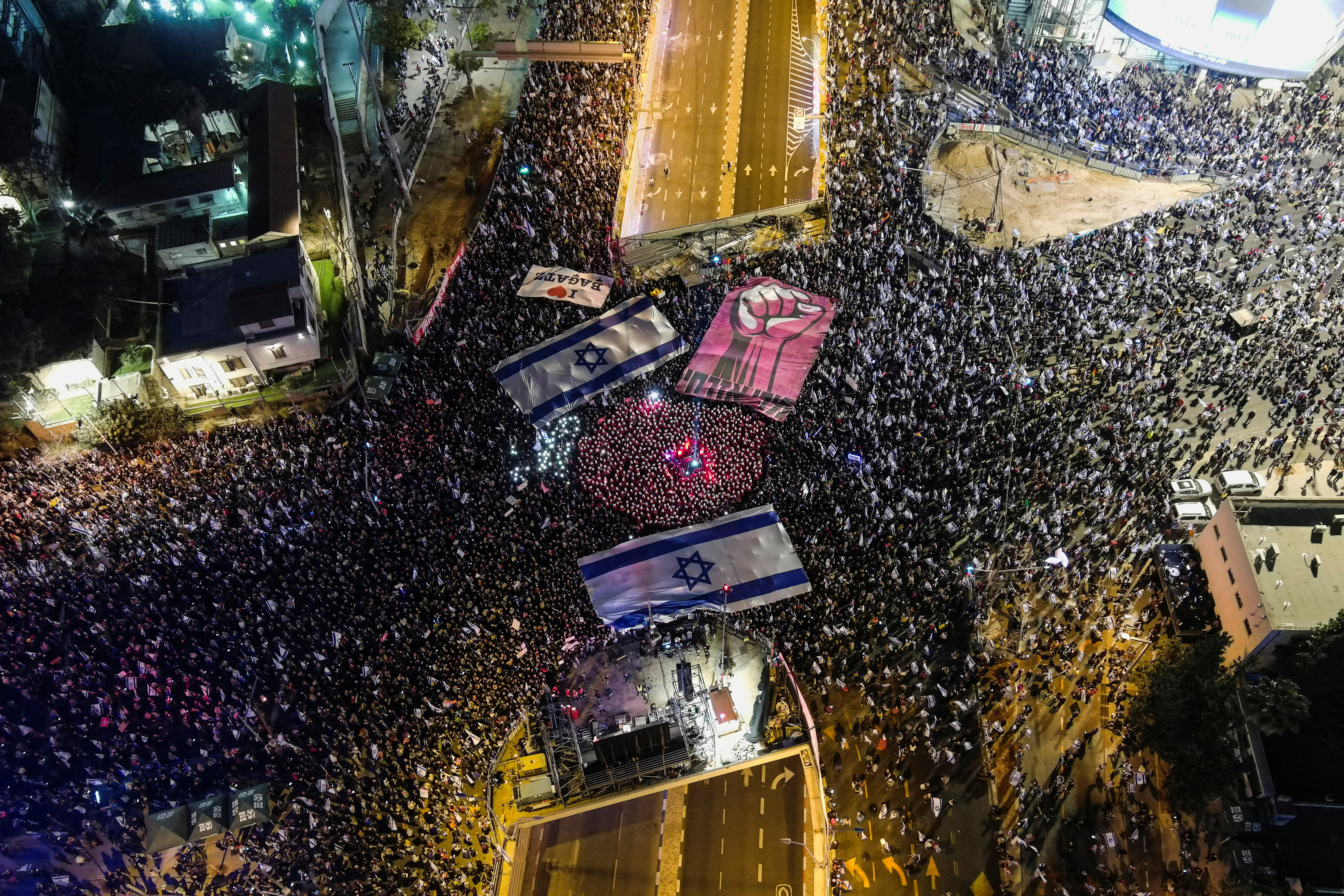 Protests against Israeli government's judicial overhaul, in Tel Aviv